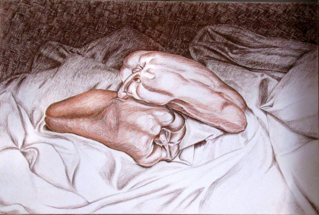 Íntimo, Sanguina y Sepia, 45 x 65 cm